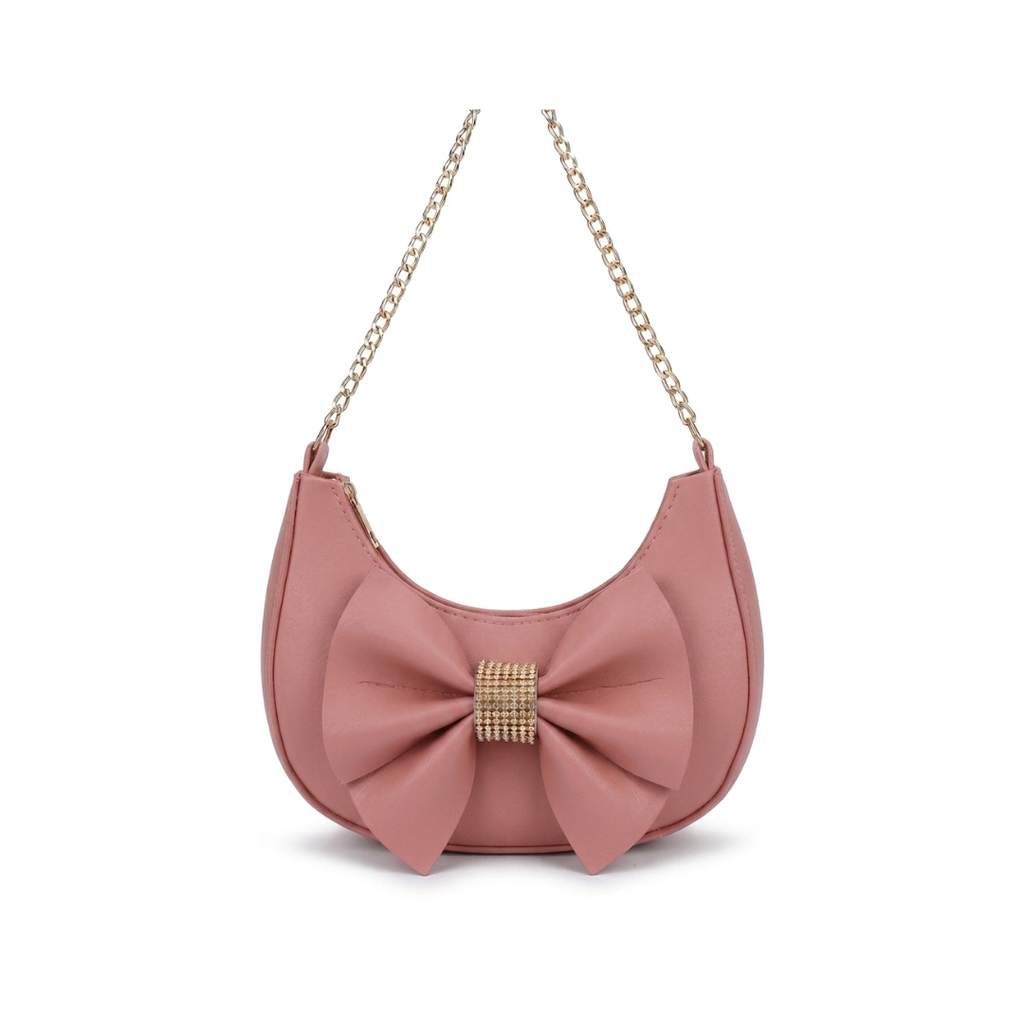 Fancy Crescent Shoulder Bag with Rhinestone Bow Knot