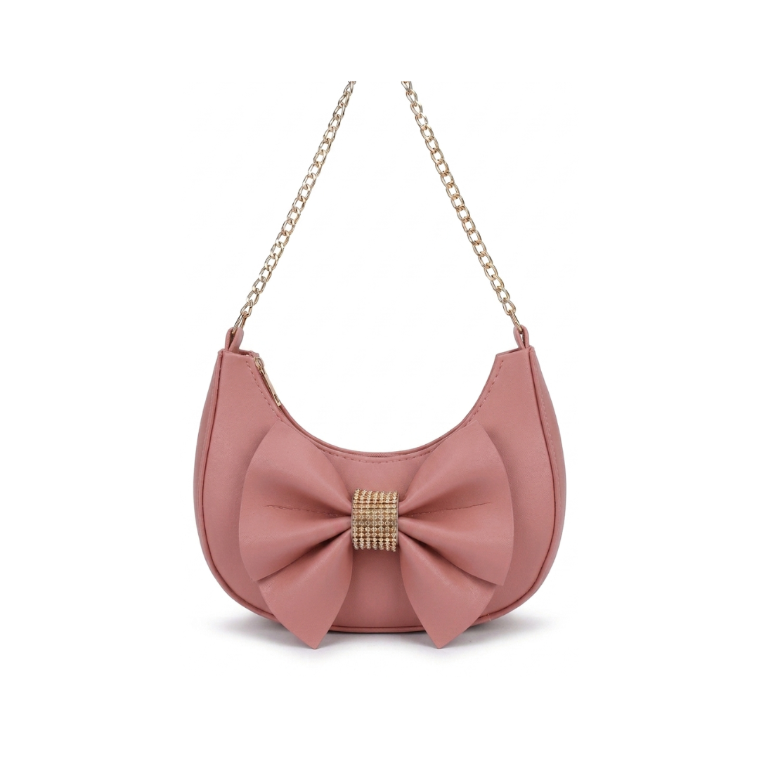 Fancy Crescent Shoulder Bag with Rhinestone Bow Knot