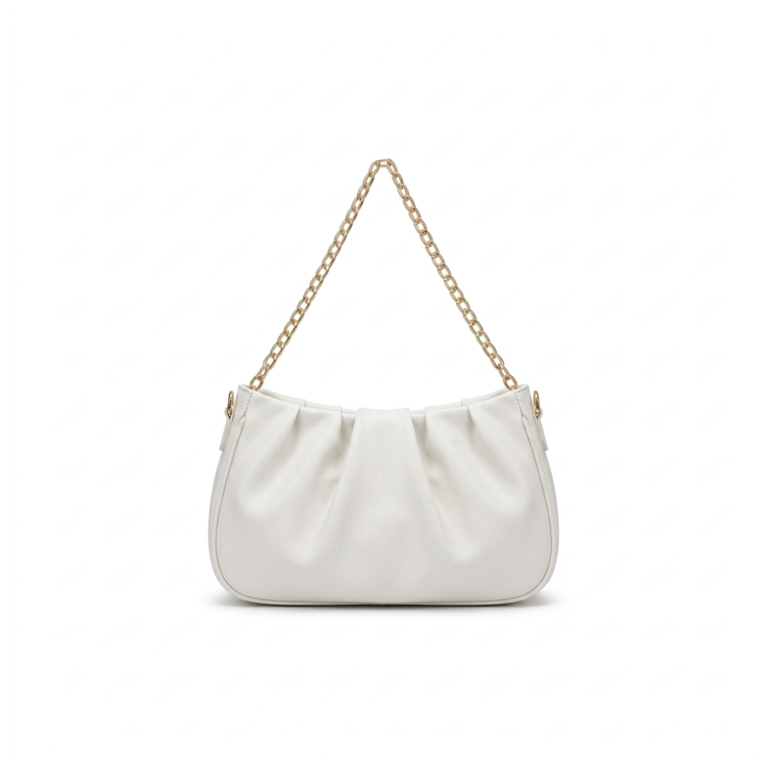 Stella Ruched Shoulder Bag with Pearl Chain Strap