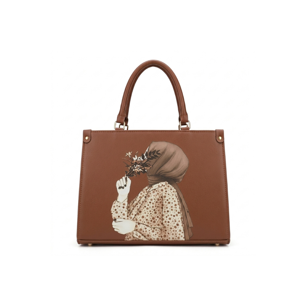 Hijabi Printed Large Tote Bag with Shoulder Straps