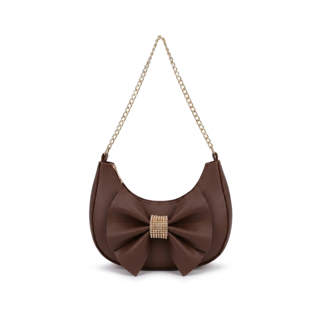 Fancy Crescent Shoulder Bag with Rhinestone Bow Knot