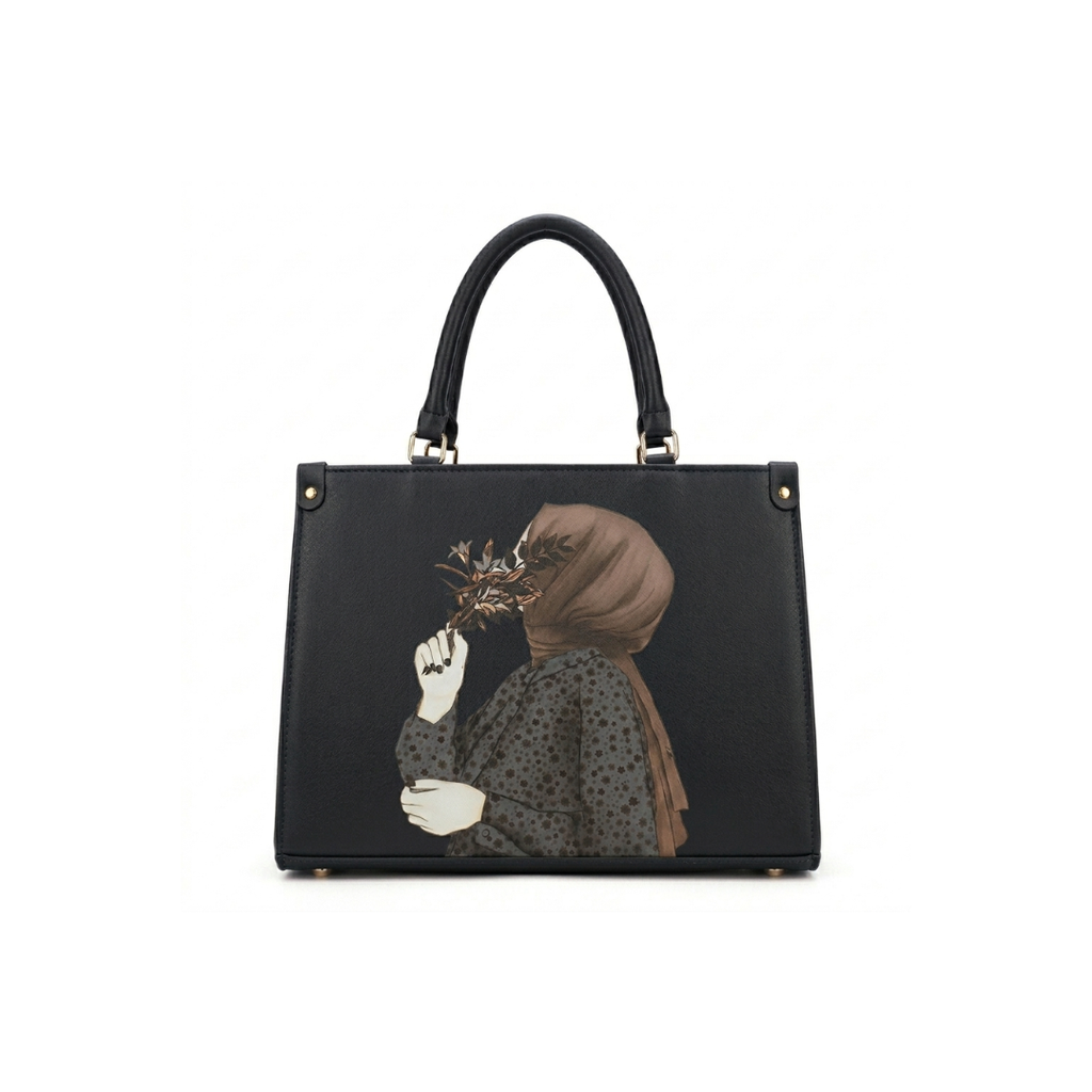 Hijabi Printed Large Tote Bag with Shoulder Straps
