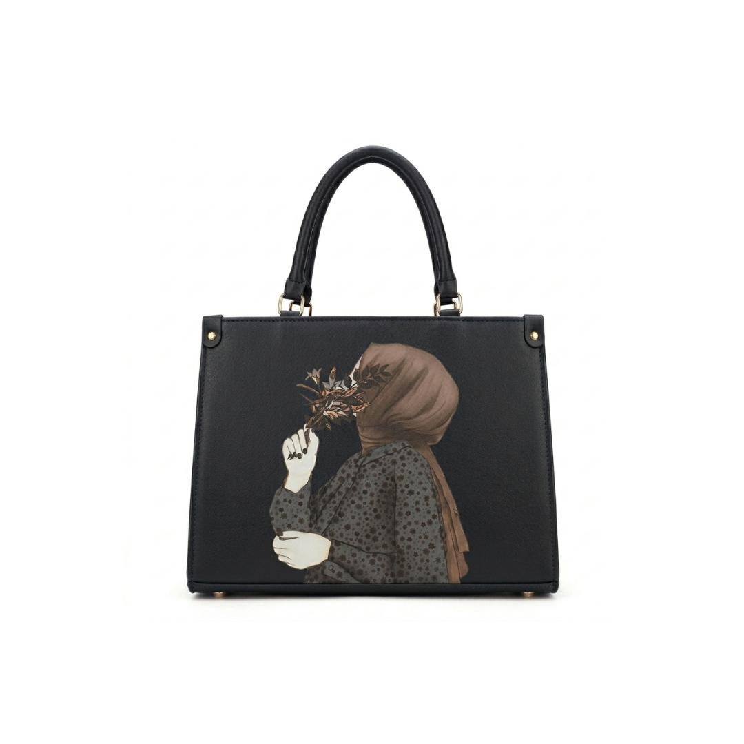 Hijabi Printed Large Tote Bag with Shoulder Straps
