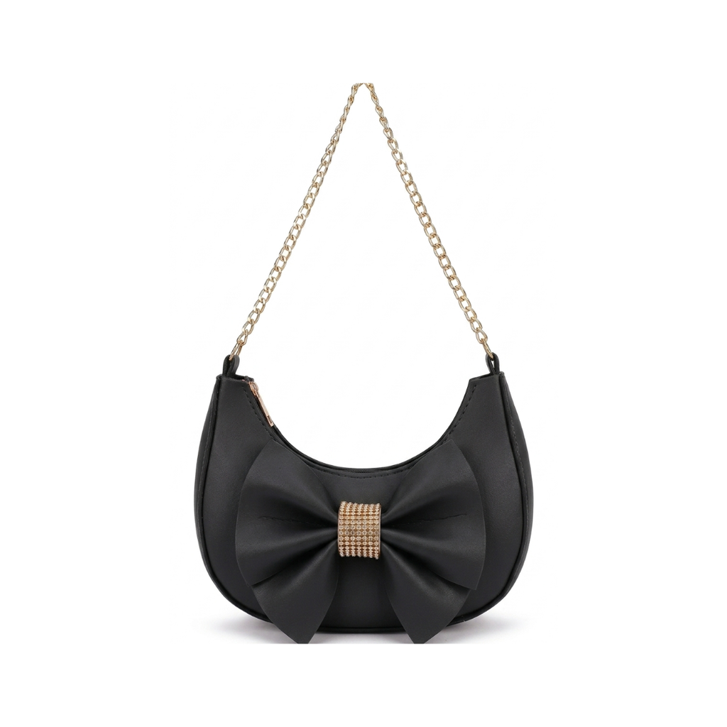 Fancy Crescent Shoulder Bag with Rhinestone Bow Knot