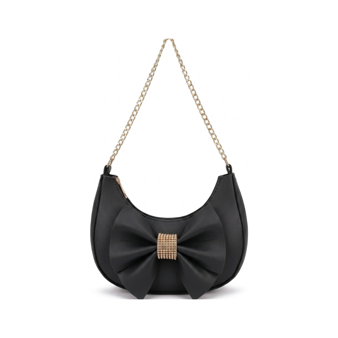 Fancy Crescent Shoulder Bag with Rhinestone Bow Knot