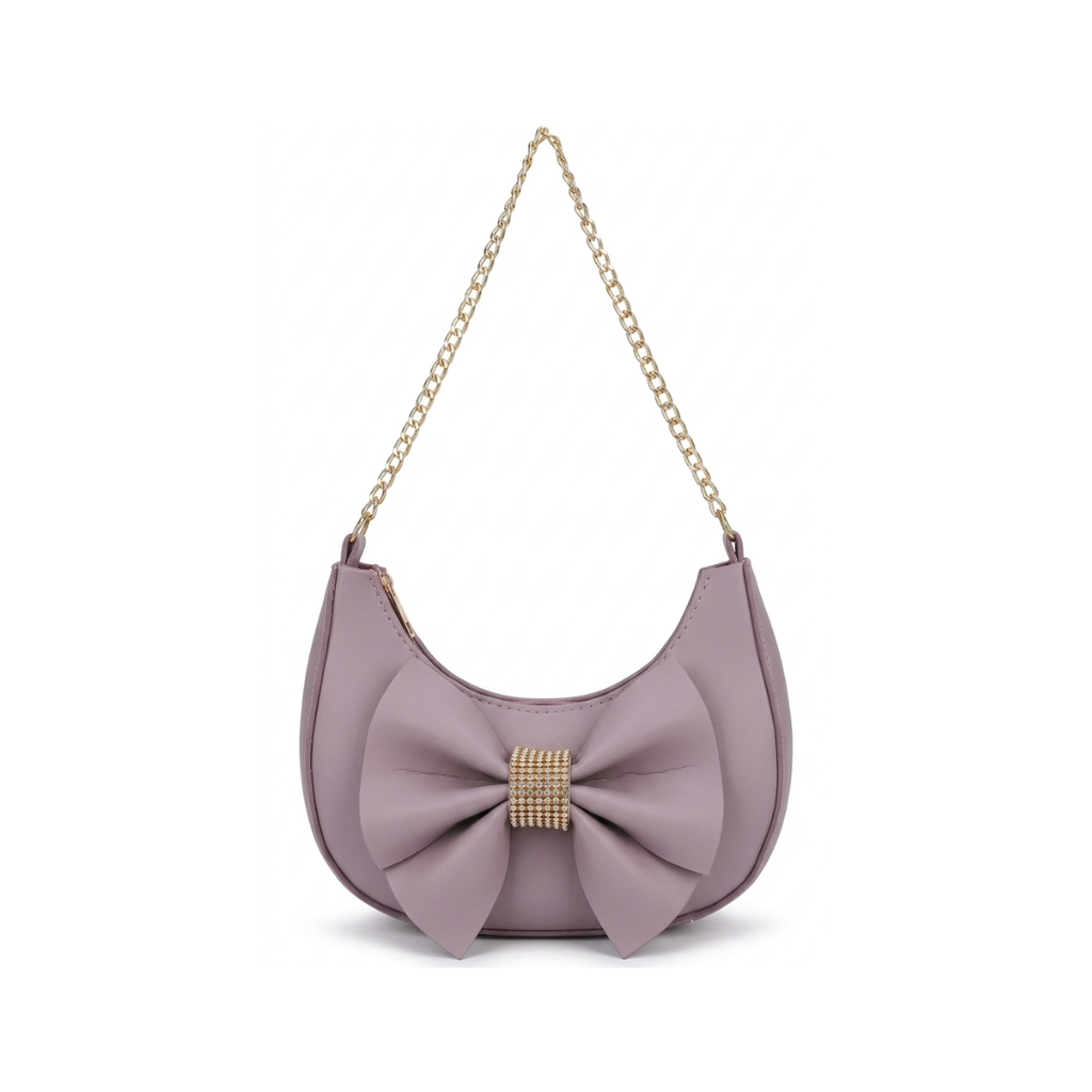 Fancy Crescent Shoulder Bag with Rhinestone Bow Knot