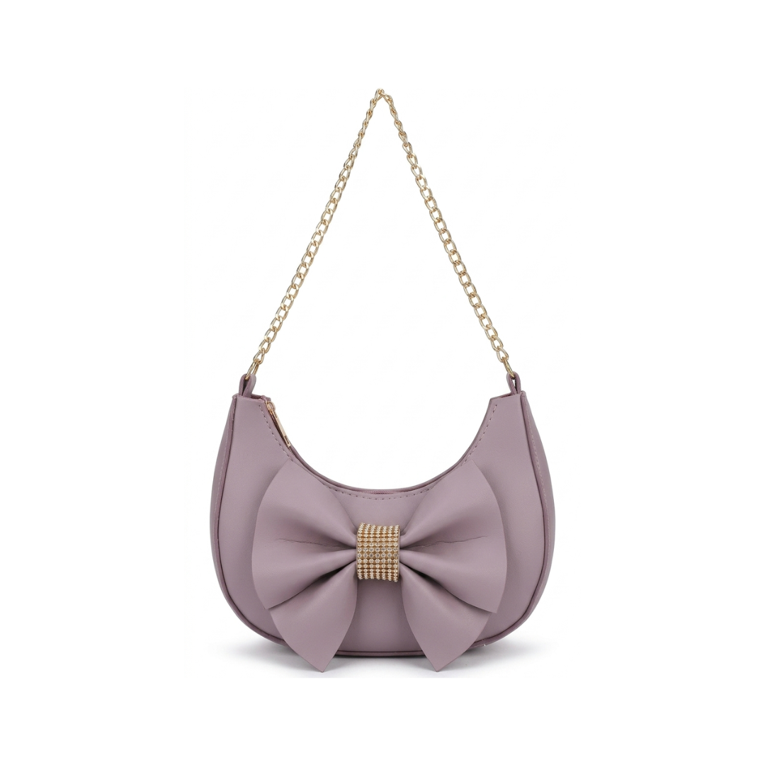Fancy Crescent Shoulder Bag with Rhinestone Bow Knot