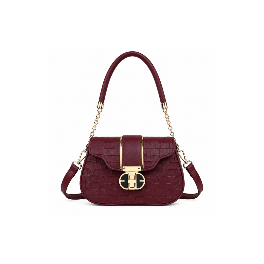 Vory Crocodile-Embossed Satchel Bag with Gold Hardware