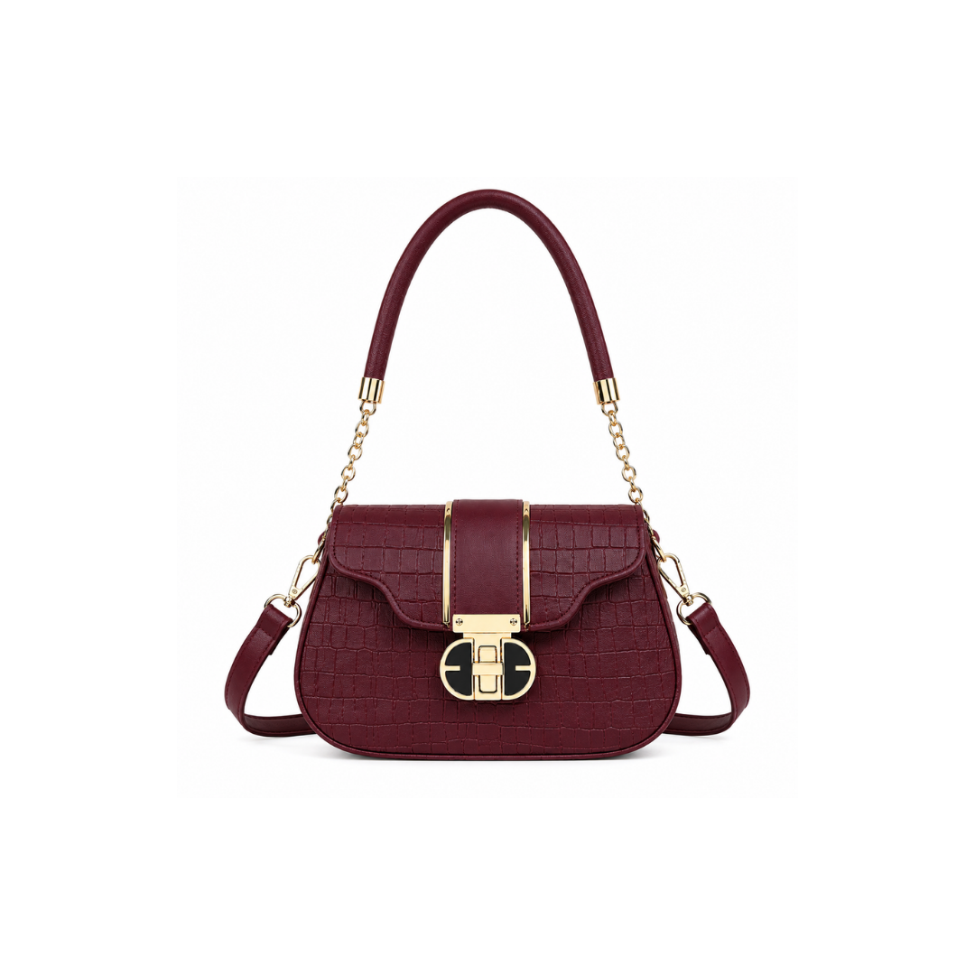 Vory Crocodile-Embossed Satchel Bag with Gold Hardware