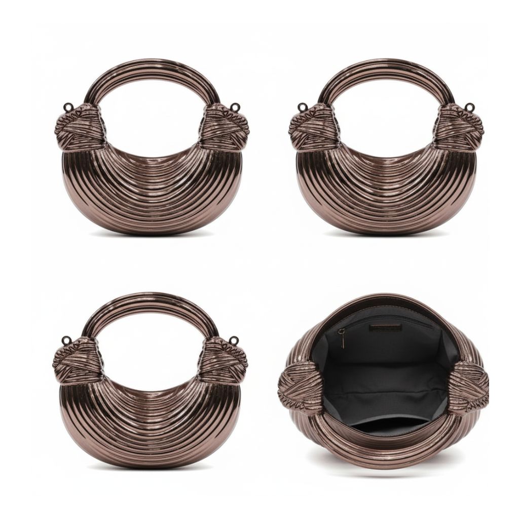 Metallic Sculpted Handle Clutch