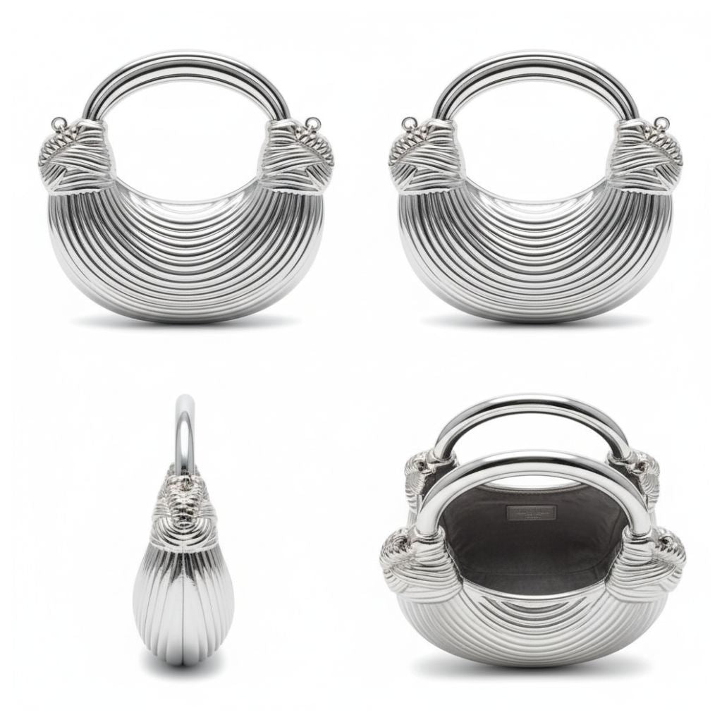 Metallic Sculpted Handle Clutch