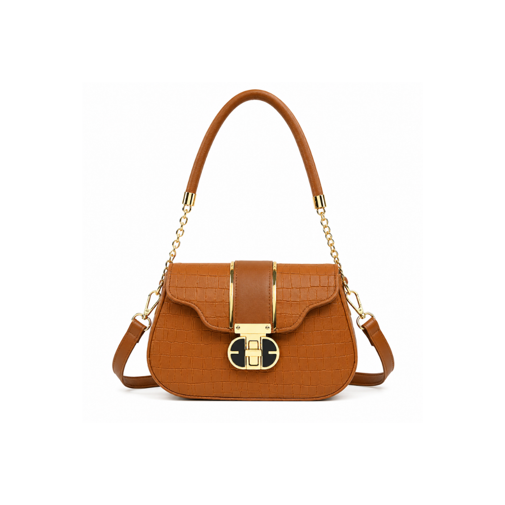 Vory Crocodile-Embossed Satchel Bag with Gold Hardware