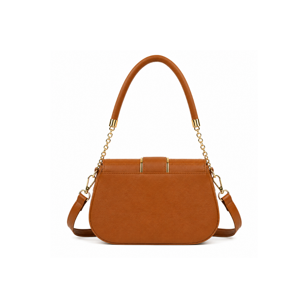 Vory Crocodile-Embossed Satchel Bag with Gold Hardware