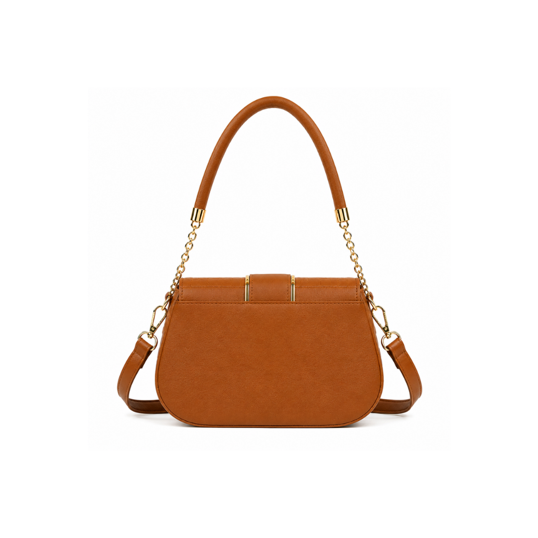Vory Crocodile-Embossed Satchel Bag with Gold Hardware