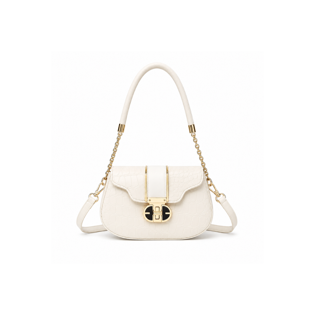 Vory Crocodile-Embossed Satchel Bag with Gold Hardware