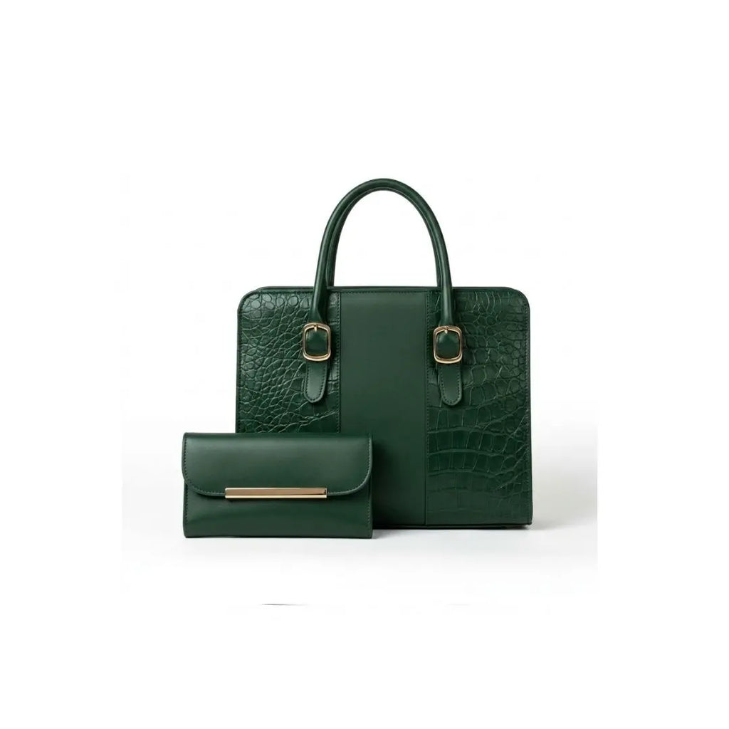 Verde Croc Luxe Structured Tote Set