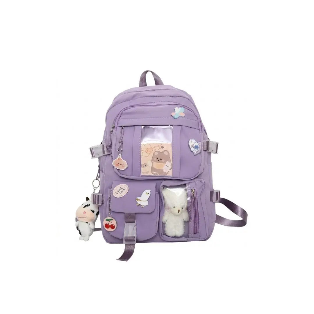 Urban Kawaii Charm Multi-Pocket Backpack