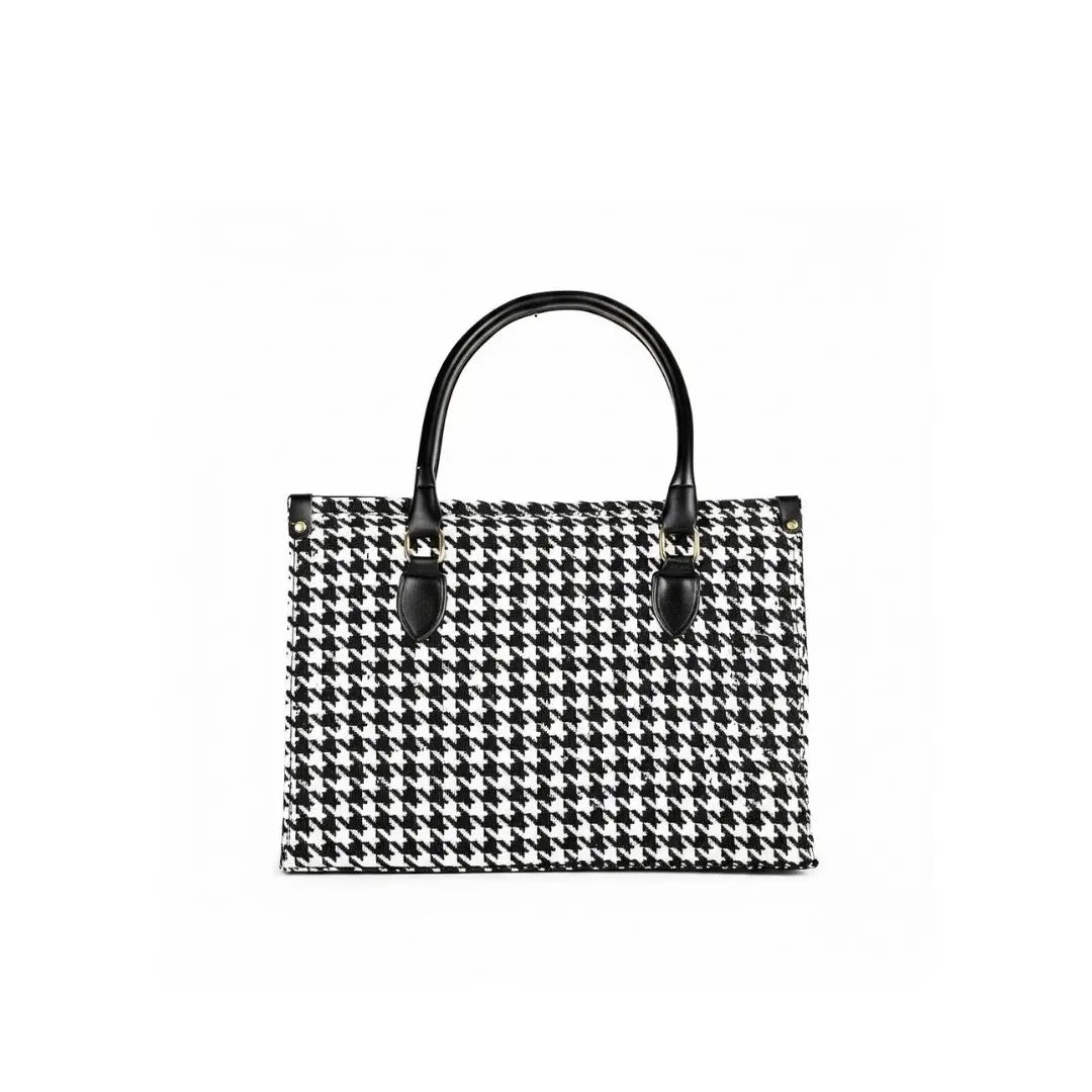Noir Houndstooth Structured Tote