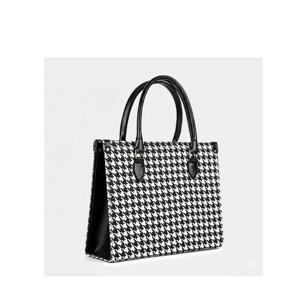 Noir Houndstooth Structured Tote