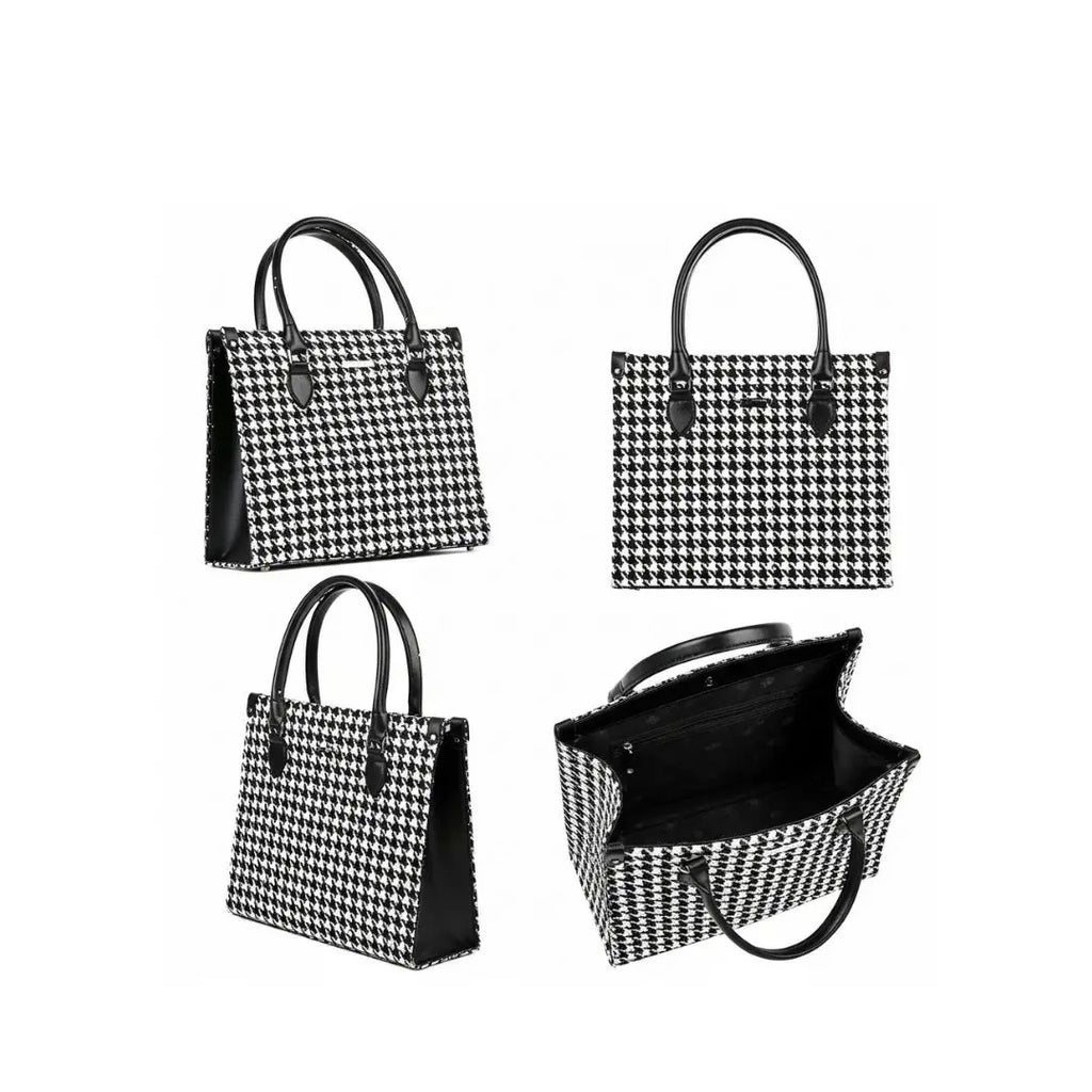 Noir Houndstooth Structured Tote